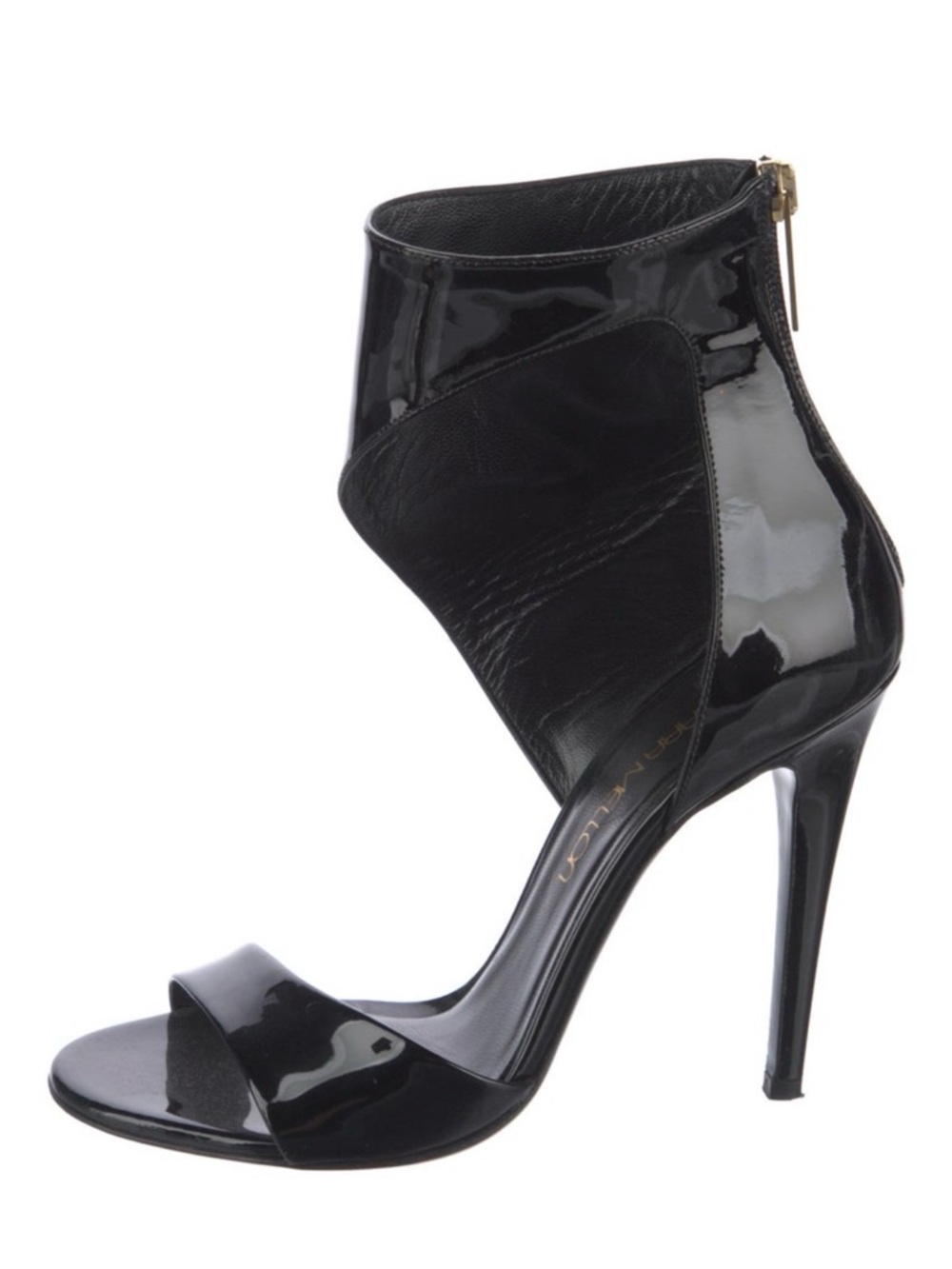 Tamara Mellon Black Patent Open-Toe Ankle-Cuff Heels